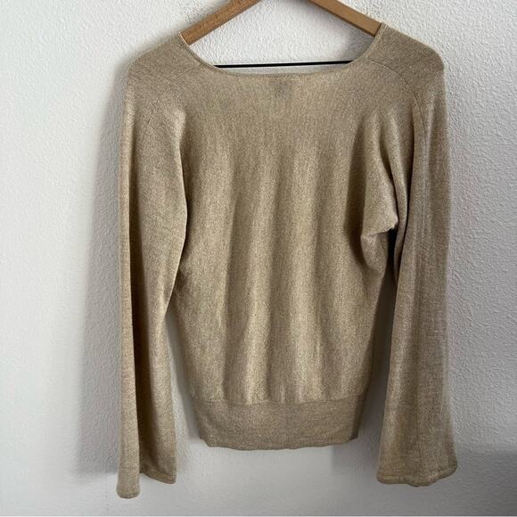 Ann Taylor Petite Merino Wool Blend Metallic Bell Sleeve V Neck Top Small Petite - Picture 5 of 5